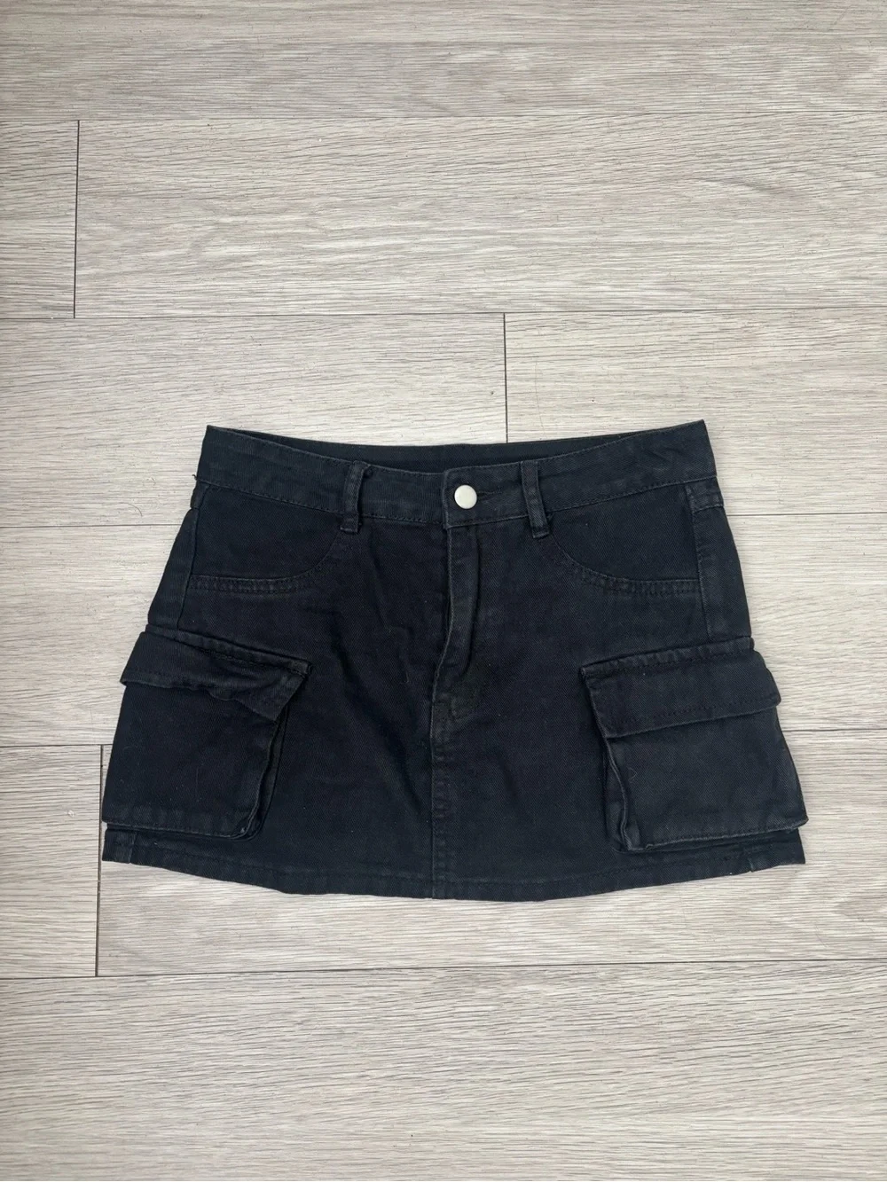 Black Cargo Pocket Denim Mini Skirt